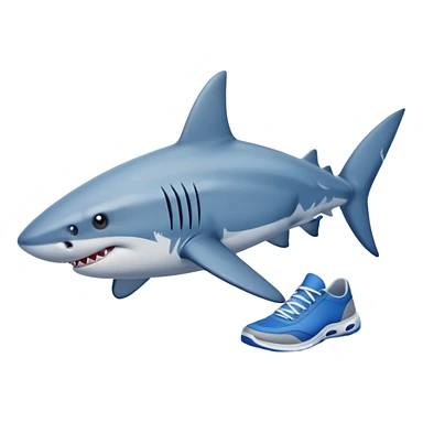 Un tiburón con tres tenis azules sticker
