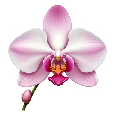 Exquisite phalaenopsis moth orchid with pure white petals and subtle pink center, single bloom sticker