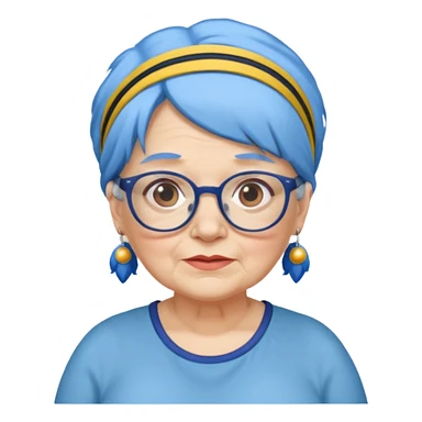 fat old woman with blue hair and glassess and headband sticker