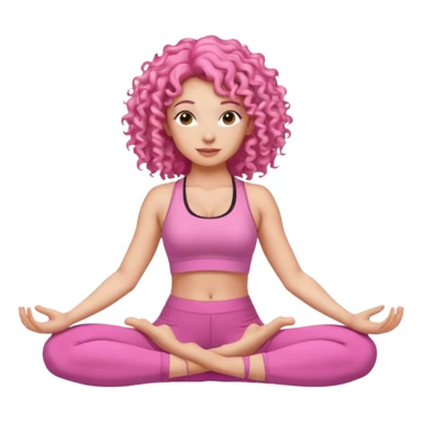 Woman with pink curly hair in a pink yoga outfit doing yoga sticker