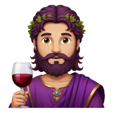 Bacchus, Wine God from Rome Mythology with long dark brown hair and beard, purple and burgundy outfit, sticker