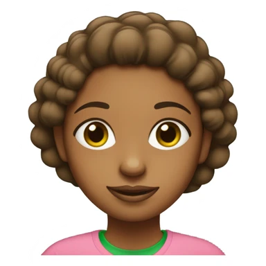 Brown girl with pink t shirt and green “AKA” letters sticker