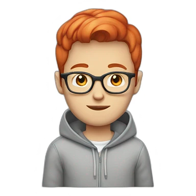 white kid with short red hair styled in a combover with gray hoodie and glasses sticker