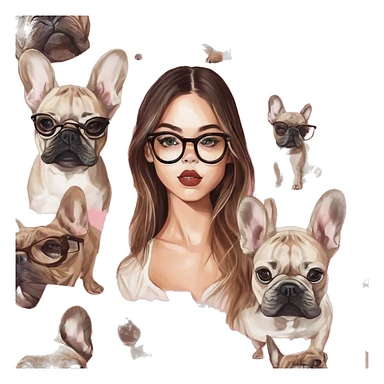 French bulldog with girl in glasses  sticker
