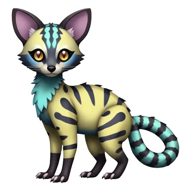 Rare realistic warm-colored lush exotic cute edgy epic futuristic aesthetic gloomy spooky dark modern colorful cyber-Genet-Trico-species-Fakemon-hybrid-creature, with beautiful intricate markings, full body sticker