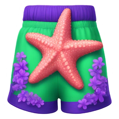coral pink starfish wearing neon green shorts with purple flowers on them  sticker
