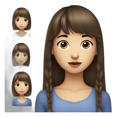 Fille aux yeux bleu brune avec une frange cheuveux long sticker