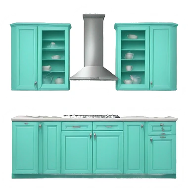 Realistic front facing tiffany blue hanging kitchen cabinets. sticker