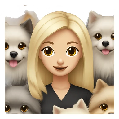blond hair girl holding two pomeranians: a black pomeranian and grey pomeranian  sticker