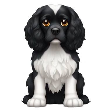 Small completely black king spaniel with black fur on his whole face and white fur on chest sticker
