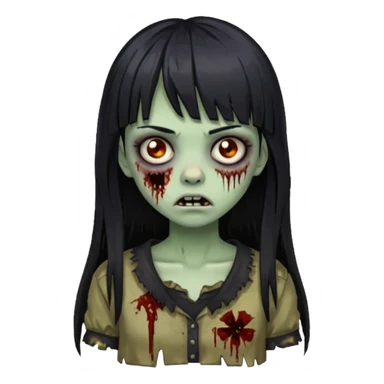 girl zombie with black long hair and bangs sticker