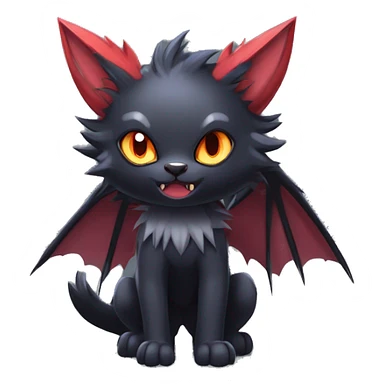   cool edgy pretty kawaii beautiful fantasy anime-style dark animal vampiric Litten-Zoroark-Nargacuga-cat-hybrid Fakemon with big fangs and bat-ears full body sticker