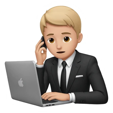 Overwhelmed trader in front of laptop sticker