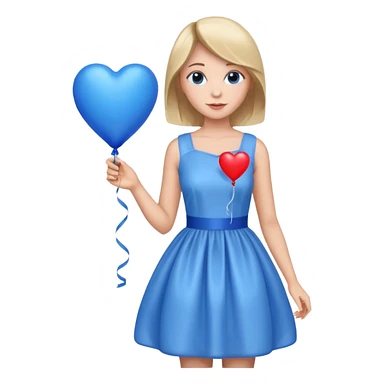 female wearing dress, holding balloon blue heart sticker