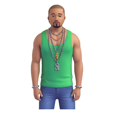 CJ from GTA San Andreas with his green tank top, jeans and chain necklace sticker