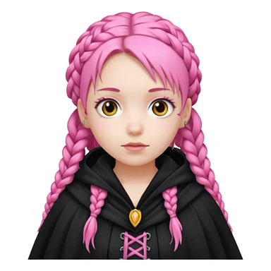 pink braids hair kid girl, white skin, wear black cloak sticker