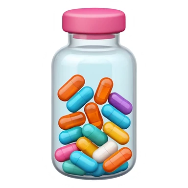 pills in bottle, 3d cartoon style, memoji style. sticker