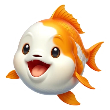 Cinematic Cute Yawning Orange and White Goldfish Portrait Emoji, Head tilted slightly with a dramatic, wide-open yawn, showcasing a smooth body with a balanced blend of orange and white, graceful fins slightly drooping, round golden eyes barely open in drowsy contentment, Simplified yet irresistibly adorable features, highly detailed, glowing with a soft, cozy glow, high shine, relaxed yet expressive, stylized with a touch of whimsy, bright and endearing, soft glowing outline, capturing the essence of a sleepy yet affectionate goldfish, so drowsy it feels like it could float out of the screen and curl up for a nap! sticker
