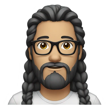 Man with black and White beard long hair in ponytail and glasses sticker