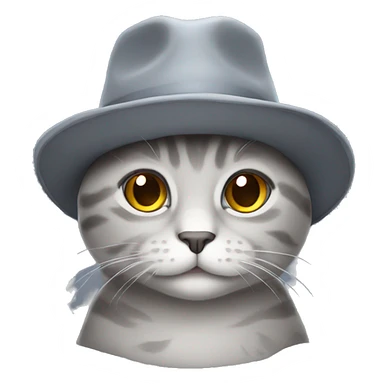 Grey cute cat with a hat sticker