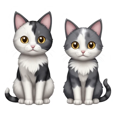 3 different coloured small cats including a dark grey and white, and a patchy calico and a completely solid dark grey with only white paws sticker