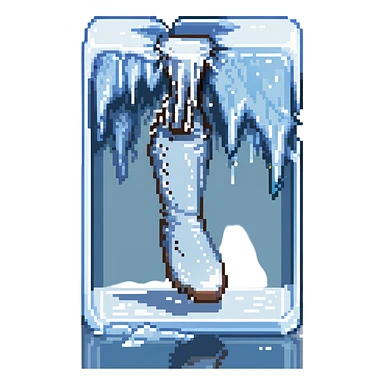 a foot that appears frozen with icicles and frost, sharp cutting edge sticker