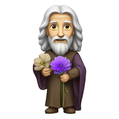 leonardo da Vinci holds a purple flower in his hands sticker