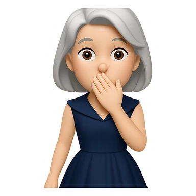 Add a retro cocktail dress to the character and make her hand fully cover her mouth. The style should resemble the original emoji style with a transparent background. sticker