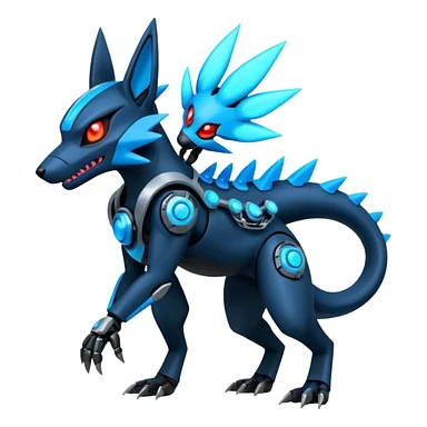 Edgy Neon-glowing punky badass cool metallic futuristic cyborg-Zeraora-Salandit-Lucario-fusion sticker