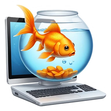 Goldfish operating a computer sticker