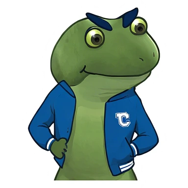 wearing a blue varsity jacket sticker