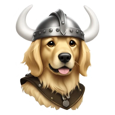 Golden retriever in dark Viking helmet with white horns sticker