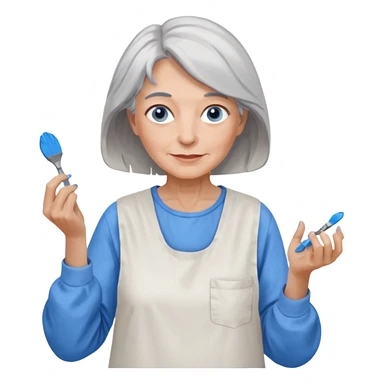 FEMME 65 ET PLUS CHEVEUX GRIS, YEUX BLEU ARTISTE PEINTRE  sticker