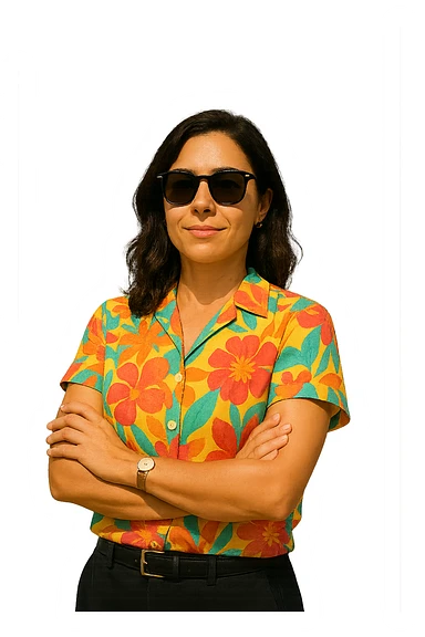 Remove the background, keep the female real estate agent wearing sunglasses in a summer vacation style, on a transparent background. sticker