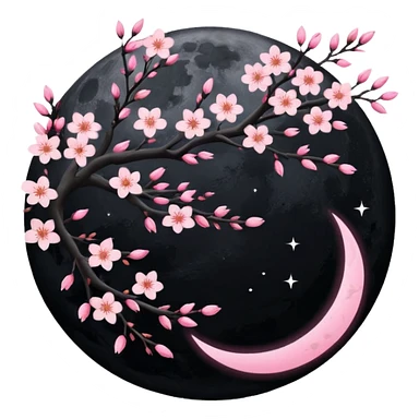 black moon with sakura blossom sticker