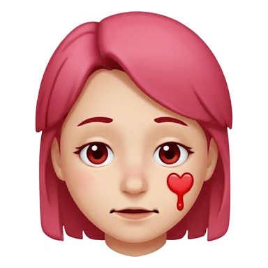 Blushing face with a small smile and a nose bleed sticker