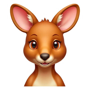 Cinematic Cute Kangaroo Portrait Emoji, Head tilted playfully and inquisitively, featuring a glossy red-orange fur with soft, rounded ears and round, sparkling amber eyes full of curious mischief, Simplified yet irresistibly adorable features, highly detailed, glowing with a warm, friendly glow, high shine, affectionate and bouncy, stylized with a touch of outback whimsy, bright and endearing, soft glowing outline, capturing the essence of a mischievous yet loving kangaroo, so playful it feels like it could hop out of the screen and into your arms! sticker