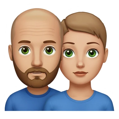 Man on left with shaved head with dark blonde beard and blue eyes and woman on the right with brown hair green eyes  sticker