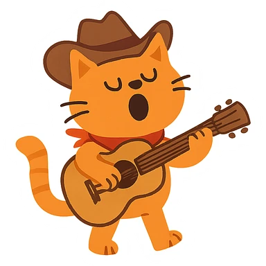 flat toon Yodeling orange cowboy cat strumming an acoustic guitar  sticker