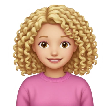 smiling girl with curly blond hair and a pink sweater sticker