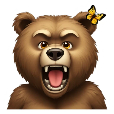 A angry bear with a butterfly sticker