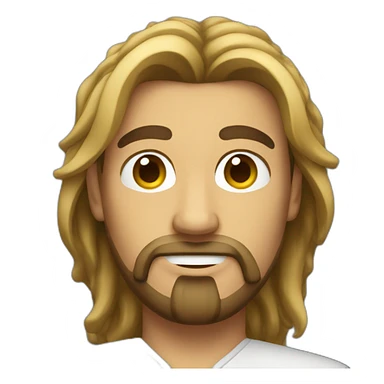 Men with long, tied hair and a goatee sticker