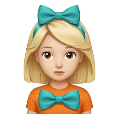 blond girl with orange shirt and  teal bow in hair sticker
