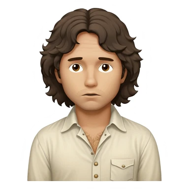 solarpunk realistic ultra HD - a thoughtful, messy, shaggy Jim Morrison in a ivory Victorian shirt in action sticker