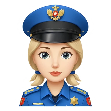 Female Russian police officer with traditional Russian police hat and blue uniform sticker