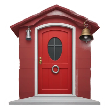 red house door with a bell sticker