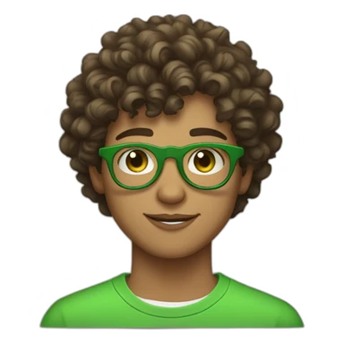 light skin 19 year old guy with green eyes and curly brown hair and circular green glasses sticker