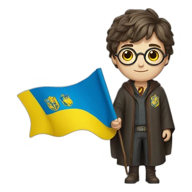 Harry Potter holds a Ukrainian flag sticker