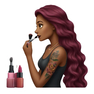 Beautiful tattooed burgundy long haired woman doing her makeup sticker
