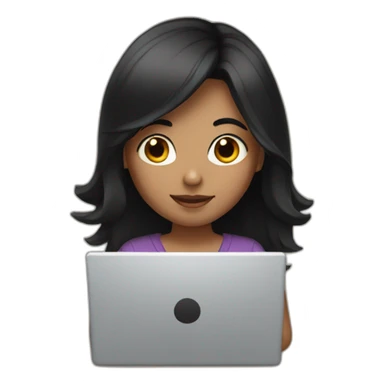 a girl with black hair with a laptop in hands sticker